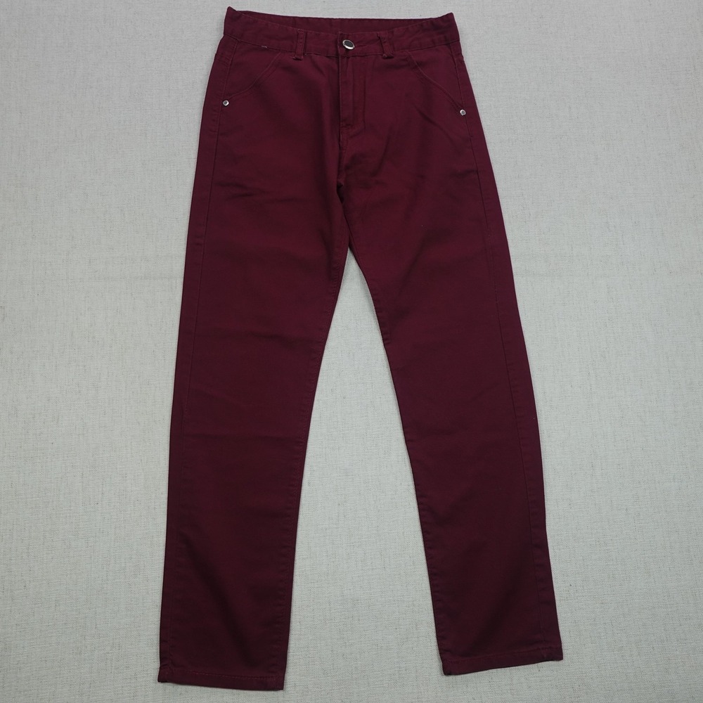 Fashion Collection Pants Mens 30 Burgundy Slim Fit Casual Chino Cotton Blend